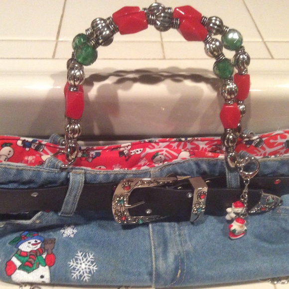 SOLD-ABJ Snowman Denim BLING Crossbody Purse Bag - Picture 3 of 8